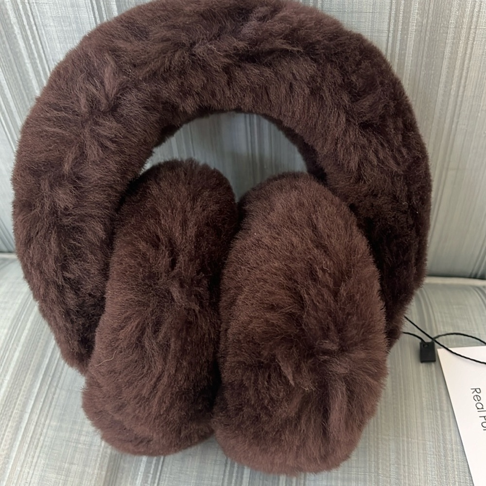 Brown Shearling Earmuffs with Halo Band by Surell - New with Tags